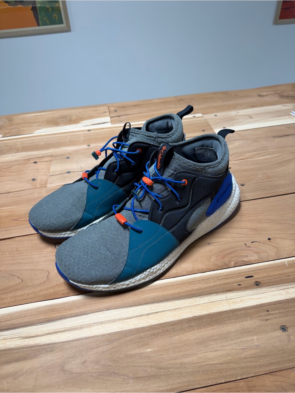 Columbia Men’s Gray, Teal and Blue Sneakers with Orange Accents